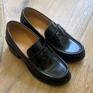 Ganni Black Leather Block Heel Loafers